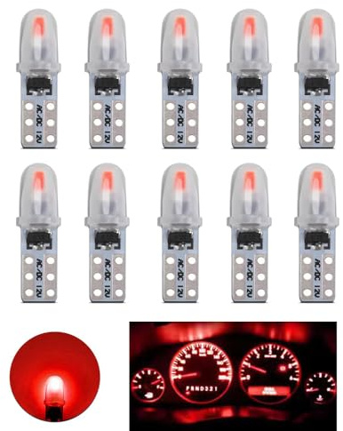 YOUNLEN T5 Bombillas LED, 2721 27 37 286 PC74 Bombilla LED, para luces interiores de salpicadero de coche, reemplazo de lámpara de instrumento automático, 12 V 0,6 W 3014 chips, paquete de 10（Rojo）
