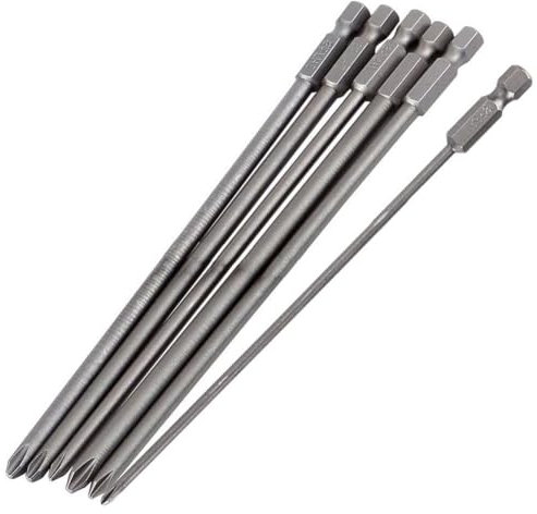 Teocpai 6pcs 150mm Embouts de Tournevis Cruciforme 1/4 Hex Tige Embouts de Tournevis Croix Magnétiques Phillips à Tête Tournevis PH1 PH2
