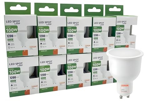 FactorLED Bombilla LED GU10, 10W, Pack 10 unidades, 1200Lm, 220V, Lámpara Dicroica, Angulo De Apertura 110º (4000K)