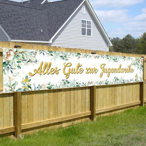 Deko Jugendweihe Mädchen Junge, 250x40cm Alles Gute zur Jugendweihe Banner Gold Girlande Hintergrund, Wandmontage, Innen- und Außenbereich