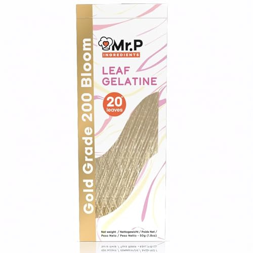 Mr. P Ingredients Gelatine en Feuilles 20 pcs 50g Qualité Gold, Gelifiant Alimentaire Polyvalent 200 Bloom pour Gateaux, Tartes et Desserte, Cheesecake, Panna Cotta et Mousse, Sans OGM, Sans Gluten