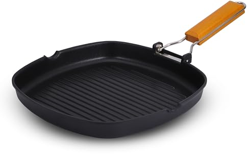 Innovacook Folding Handle Grill Pan 28cm, Long Lasting Pan, Innovative Cookware, Double Layer Coating Pan, Suitable for All Cooking hobs, Black
