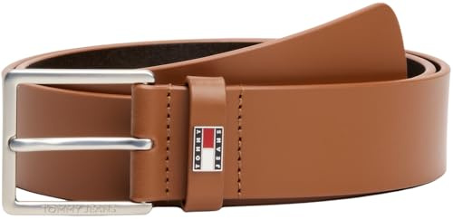 Tommy Jeans Ceinture fixe TJM Flag Leather 4.0 AM0AM13416 pour homme, marron (cognac), taille 100, Marron (Cognac), 100 cm