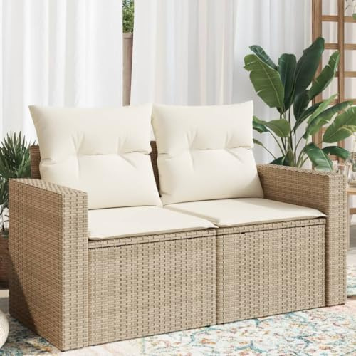 Festnight Divano Esterno 2 Posti, Divano da Giardino con Contenitore, Divanetto da Esterno, Salotto da Giardino, con Cuscini in Polyrattan Beige