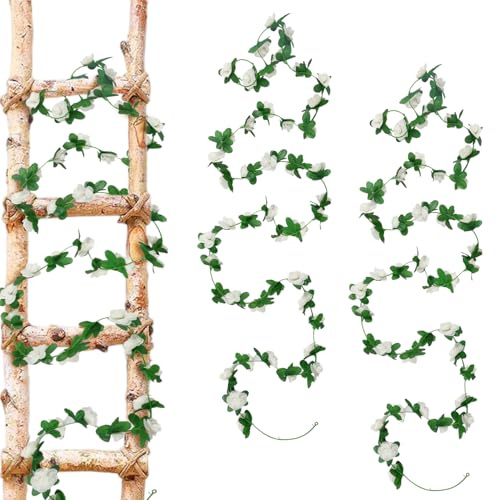 Graplan 2 Stück Blumengirlande Künstlich, 240CM UV Kunstblumen Wie Echt Blumengirlande Deko, Pfingstrose-Ranke Beständige Plastikblumen Fake Flowers Garland für Hochzeit Garten Wand Dekor Weiß