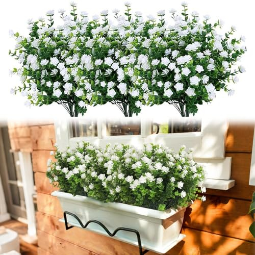 Norhogo 6 buketter konstgjorda blommor för utomhusbruk, plastbukett eukalyptus, dekoration, konstgjorda blommor för utomhusbruk, väderbeständiga, UV-konstväxter, konstgjorda blommor, utomhus