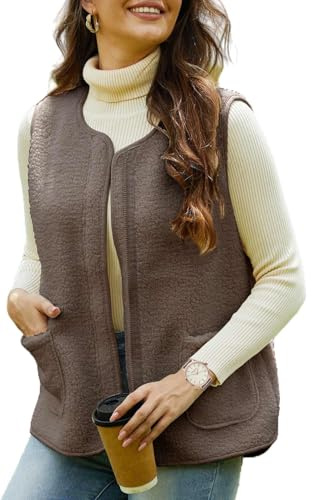 Joligiao Gilet Donna Morbido Gilet in Pile Senza Maniche Invernale Elegante Gilets Termico con Cerniera e Tasche pullover Smanicato Scollo a V Autunno Caldo Peluche Waistcoat Donna