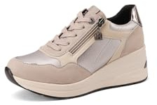 QUEEN HELENA Zapatillas altas para mujer, zapatillas de deporte con cuña X33-29, verde caqui, 41 EU