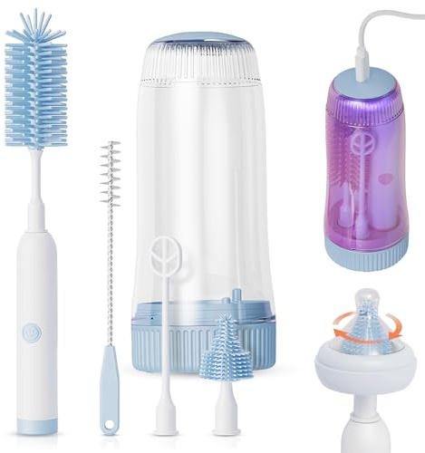 Spazzola per bottiglie per bambini, in silicone elettrico, con luce UV, IPX7, impermeabile, 90 minuti, durata per biberon, tettarella, pompe per latte, spazzola elettrica per bottiglie per bambini