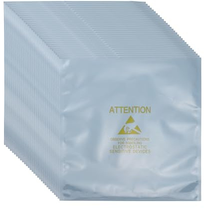 sourcing map 100 bolsas antiestáticas de 8.7 x 9.4 pulgadas, bolsa de blindaje ESD con etiquetas para disco duro, disco duro, SSD, placas base de dispositivos electrónicos, gris plateado