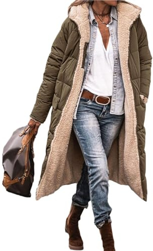 Edelaura Manteau Long pour Femme en Duvet à Capuche Unie Imperméable au Vent en Polaire d'hiver Élégante Zippée à Manches Longues avec Poches Parka Réversible Matelassé Épais et Chaud de Loisir