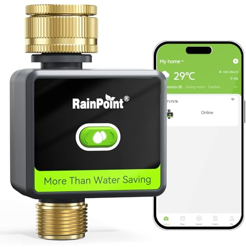 RAINPOINT Bewässerungscomputer, Smart Bewässerungssteuerung mit Messing EIN- und Auslass für Garten & Rasen (Gateway Nicht Enthalten)