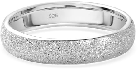 TJC 925 Sterling Silver Sandblasted Band Ring for Women & Men | Ladies Silver Wedding Band, Stackable Sterling Silver Promise Ring, Minimalistic Diamond Like Sparkle Modern Jewellery Gift