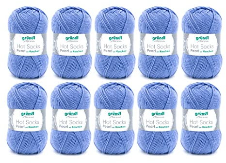 Gründl Hot Socks Pearl uni Strickwolle (kuschelig weiche Sockenwolle aus 75 % Merinowolle, 20 % Polyamid, 5 % Kaschmir, 50 g / 200 m, Nadelstärke: 2,5 - 3, 10 x 50 g), bleu, 40 x 37 x 11 cm