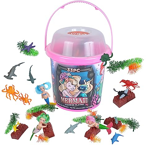 Wild Republic 22219 Spielfiguren-Set Meerjungfrauen, Spieleimer, Adventure Bucket, 20 cm, 33-teilig, Multi, Meerjungfrau