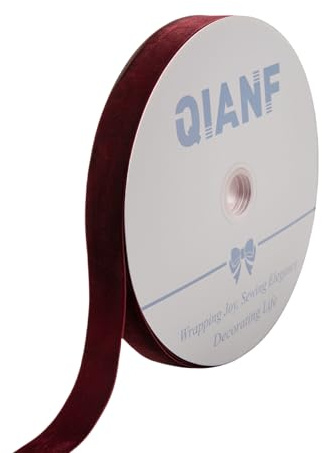 QIANF Vintage Burgundy Velvet Ribbon, 1 Inch X 25Yd