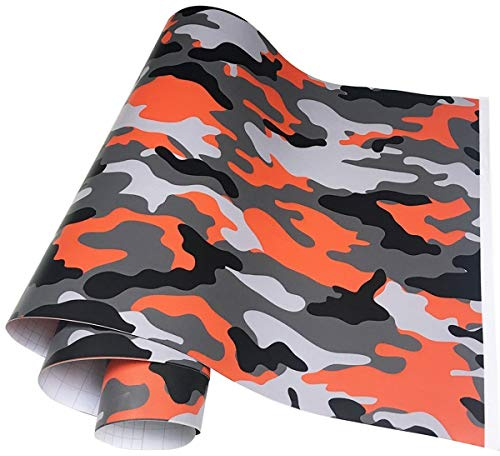 Autocollant de véhicule Autocollant de Voiture de Vinyle de Film de Camouflage de Film d'enveloppe de Voiture de Queenbox Auto-adhésif pour Moto Portable Bricolage, Orange Noir 10x100cm