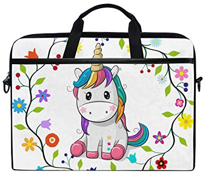 ISAOA Bolsa de hombro ligera con diseño de unicornio en un marco de flores para laptop de 14 a 15.6 pulgadas, para viajes, negocios, escuela, Multi 2, multi 2, Bolso de mensajero