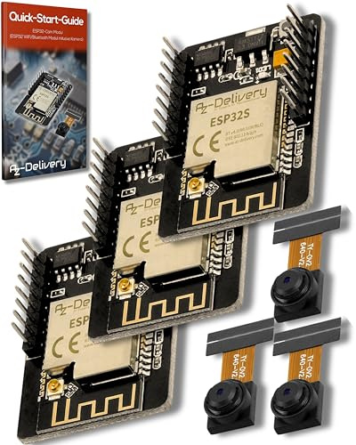 AZDelivery 3 x ESP32 Cam Modul + Bluetooth ESP32 5V Dual Core 32-bit CPU mit 2MP Kamera Entwicklungsboard kompatibel mit Arduino inklusive E-Book!