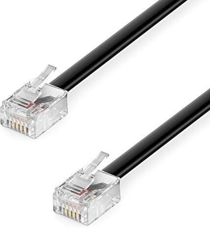 deleyCON 6m Telefonkabel RJ11 Modularkabel 6P4C Westernkabel RJ11 auf RJ11 Stecker Flachkabel Telefondose Modem Router Fax ISDN DSL VDSL Internet Schwarz