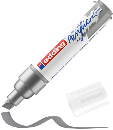 edding 5000 Acrylmarker breit - silber - 1 Acrylstift wasserfest - breite Keilspitze 5-10 mm - Acryl Farben zum Malen auf Leinwand, Malpapier und Holz - Acrylstifte für Steine