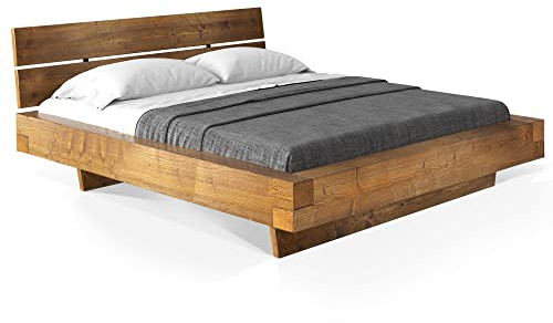 moebel-eins CURBY Balkenbett mit Kopfteil, Wangenfuß, Material Massivholz, 140 x 200 cm, Vintage