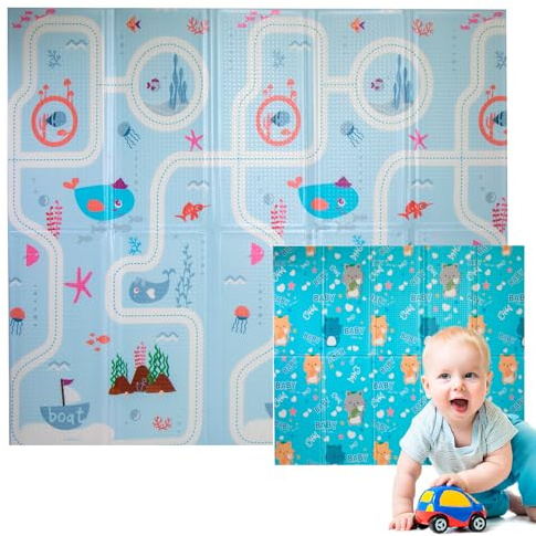 Edibaby, Alfombra Bebé Acolchada Plegable, Diseño Infantil, Colchoneta de Juegos para Suelo, Reversible, XPE, Tapete Baby Play Mat (Sea | 200x180 | 1.5 cm)