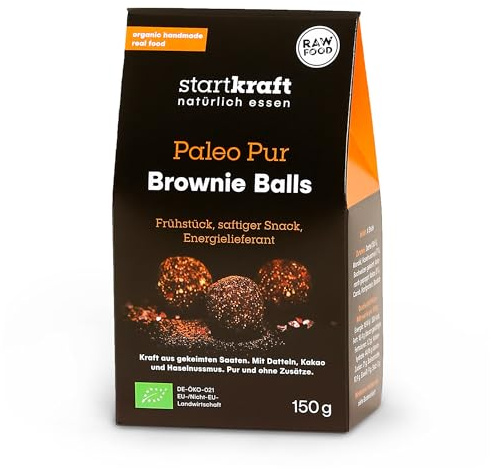 startkraft Brownie Balls, leckere Süßigkeit mit Datteln, Kakao, Haselnussmus und gekeimtem Buchweizen, ohne Zuckerzusatz, vegan und glutenfrei (150g, Brownie Ball - NEU)