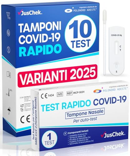 Adeste – 10 Tamponi COVID 19 rapido 2025 - Test Nasali Nuove Varianti 2025 - Sensibilità 100% a carica virale alta - Certificati per Uso Domestico - Risultato rapido