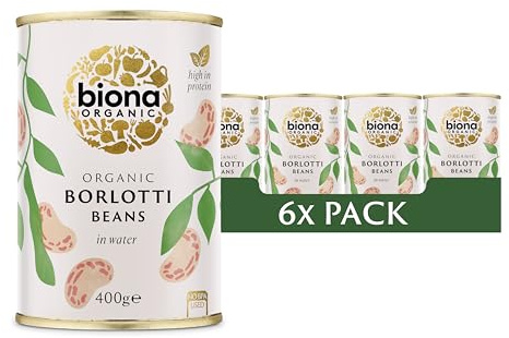 Biona – Bio-Borlottibohnen (6 x 400 g), reich an Proteinen und Ballaststoffen, ohne Zuckerzusatz, BPA-freie Dose