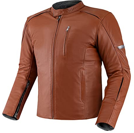 SHIMA HUNTER Chaqueta Moto Hombre | Cazadora moto hombre de cuero A+ vintage ventilado con CE espalda, hombros, codos protecciones, reforzado costuras dobles (Model 2022, Marrón claro, M)