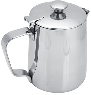 Kaffekopp i Rostfritt Stål Mjölkskummande Kanna Kanna med Lock för Latte Coffee Art Mjölkkanna i Rostfritt Stål Droppfri Pip är Designad för Exakt P (350 ml)