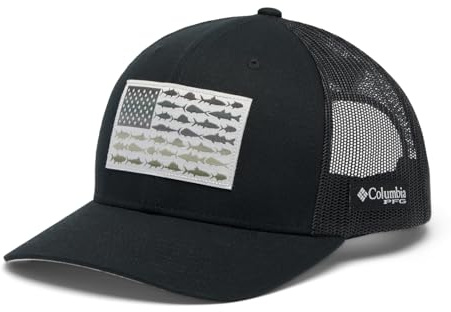 Columbia Unisex PFG Fish Flag Mesh Snap Back, Snap Back Cap, Black/Black/Cool Grey, One Size