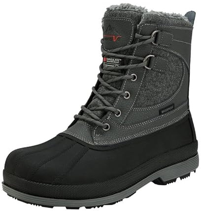 NORTIV 8 Men's Waterproof Winter Snow Boots,Size 9.5W,Grey/Black,AVENUE-W