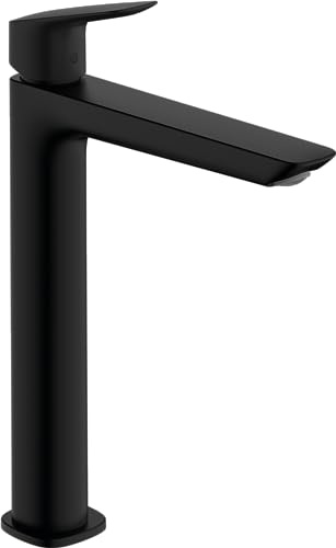 hansgrohe Logis - Tvättställsblandare utan bottenventil, Vattenkran badrum med utloppshöjd 232 mm, Badrumskran vattenbesparande (EcoSmart), matt svart, 71258670