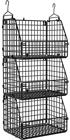 PUPPYCUTE Stackable Wire Storage Baskets for Kitchen Closet Pantry, Hanging Closet Organizers Storage Shelves Organization, Wall Mount Metal Basket Bins, Clothing Vegetable & Fruit Organizer 3 pcs