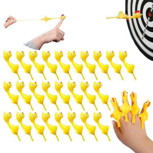 RHQFDM 30 Stücke Finger Stretch Flying Chicken Schleuder Huhn Fingerspitze Gummihuhn Neuheit Katapult Fliegendes Huhn Kinderparty Fliegendes Huhn Geschenk Gummi dehnbares Küken Spielzeug