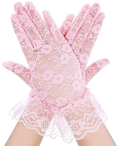 HEVIBK Handschuhe für Damen, Spitzenhandschuhe, weiße Handschuhe, weiße Handschuhe, Damenhandschuhe, weiße Spitzenhandschuhe, UV-Schutzhandschuhe (Rosa)