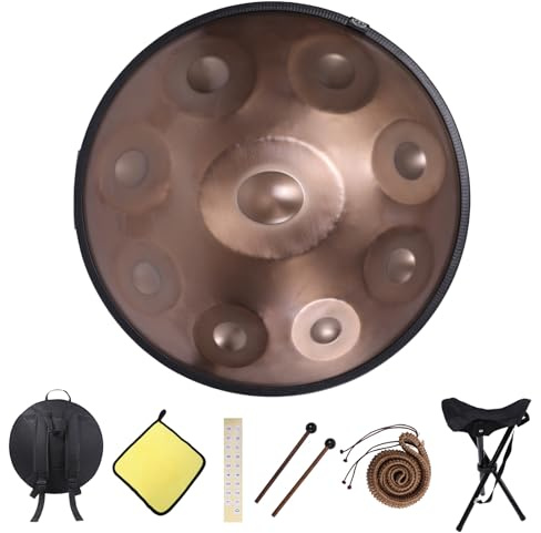 Kurd Handpan 22 D Minor - 9 Note Handpan Drum for Professional Performance, 440Hz Sound, Includes Cloth, Bracket