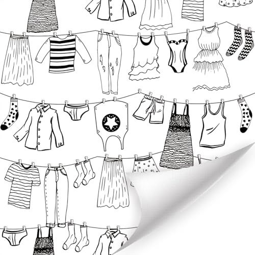 CHDITB Laundry Wall Decal, Black and White Clothes Line Wallpaper for Laundry Room (44x300cm)