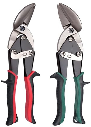 Dekeliy Aviation Tin Snips Set, Straight Heavy Duty Left and Right Tin Cutting Shears, 2-Piece Metal Cutters With Comfort Grips and Safety Latch