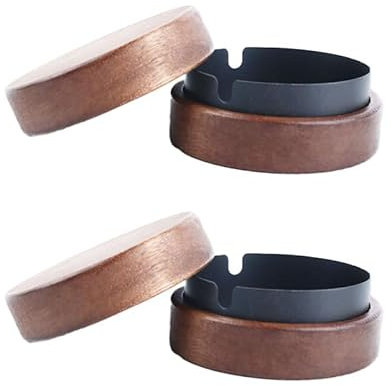 Cenicero de viento de madera, cenicero con tapa, cenicero, resistente al viento, a prueba de olores, se aplica a bar, oficina, sala de estar, fiesta, (negro, paquete de 2)