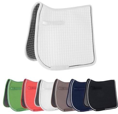 Covalliero - Schabracke – anatomische Pferde-Schabracke mit Sattel- & Gurtschlaufen – Stoßdämpfend & Atmungsaktiv – Dressurschabracke in Weiß – Größe Warmblut