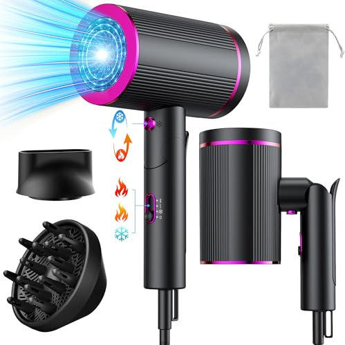 JANOLTY Föhn,Fön,Reisefön Klappbar Haartrockner Ionen mit Diffusor, Konzentrator-Düse und Aufbewahrungstasche | 2 Heiz - 3 Geschwindigkeitsstufen | 2400W Turbo-Ultra-Leise-Motor | Fön Klein