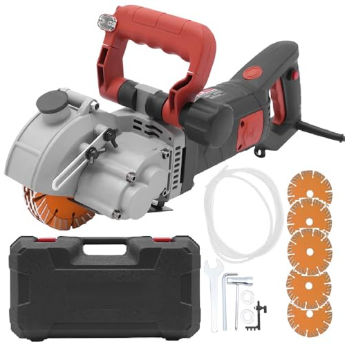 110V 4800W Electric Wall Groove Cutting Machine Wall Chaser for Brick Concrete Grooving Slotting Power Masonry Saw With 5Pcs 5 Inch Saw Blades (Black)