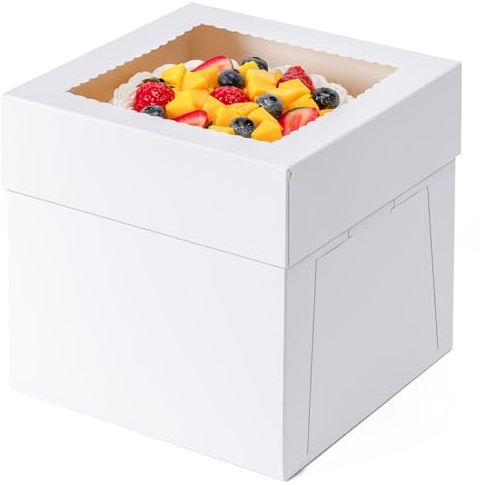 3 Pack Cake Boxes 10 Inch, 10x10x8 Inches Tall Cake Large Box, Disposable Cakes Transport Containers with Lids, Bakery Boxes with Large Window, for Cookies Pies Cupcakes Pastry-Wedding,Birthday, Party
