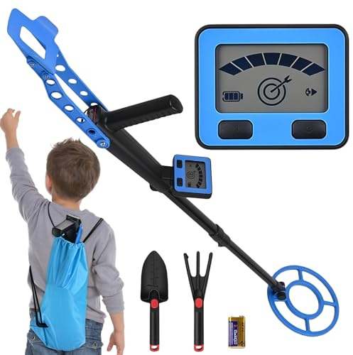 Metal Detector per bambini, rilevatore di metallo ad alta precisione con display LCD, bobina di ricerca impermeabile, 2 modalità, rilevatore di metallo portatile per bambini con manico regolabile
