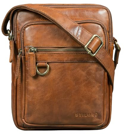 STILORD Orion Axelväska i läder för män | Vintage liten väska för iPad 10,9 tum | Äkta läder axelväska Färg: svart