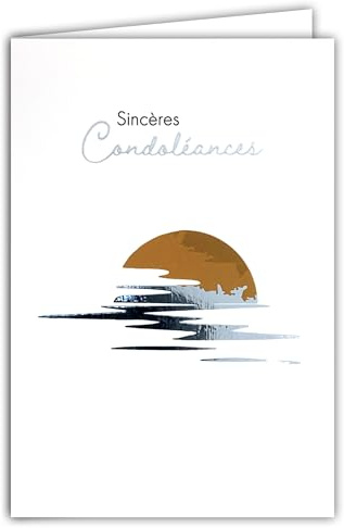 64-1097 Carte Sincères Condoléances Coucher de Soleil Argenté sur l'eau Illustration Fine et Délicate sur Papier Mat pour écriture intérieur Avec Enveloppe Blanche Format 12x17,5cm -Fabriqué en France