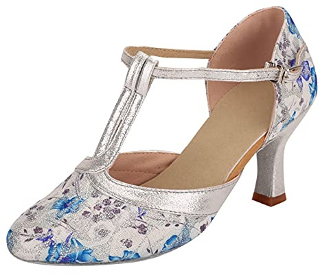 Generiska sandaler för kvinnor med blomtryck, sandaletter för kvinnor eleganta med klack kattunge klack kvällsskor stilettklack kostymskor lätta höga klackar spännrem sandalett bekväma rempumps